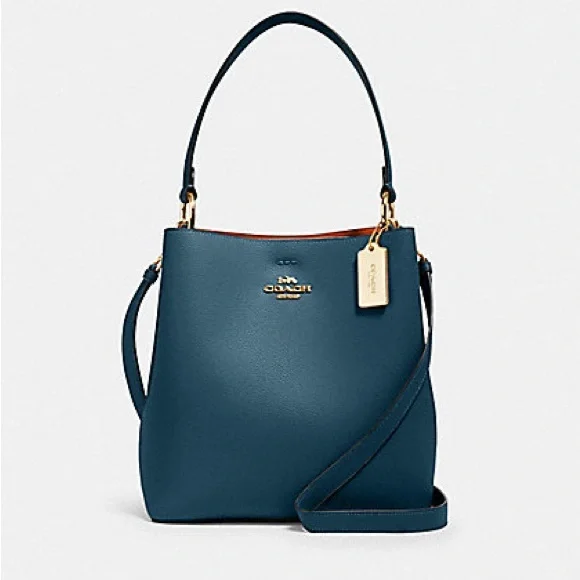 Coach Small Town Bucket Bag peacock teal gold crossbody or handheld bag purse - Picture 2 of 11